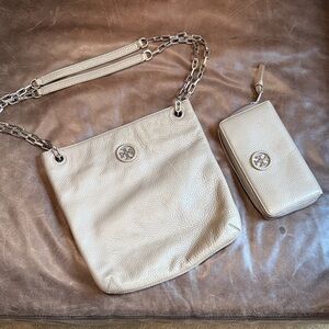 Tory Burch Beige Leather Shoulder Bag and Wallet